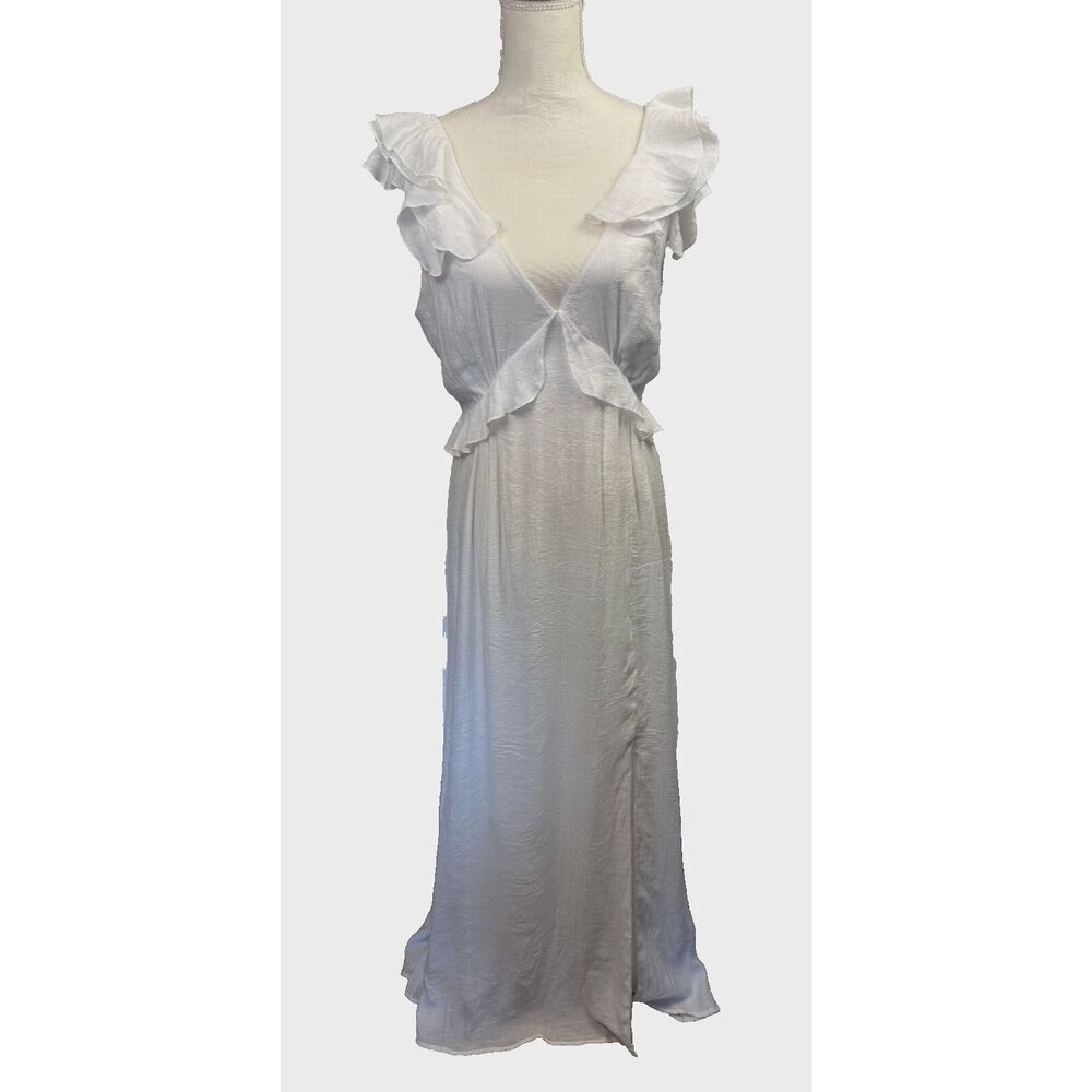 Audrey Parks Francesca's White Ruffle Maxi Large Dress Beach Bridal‎ Feminine